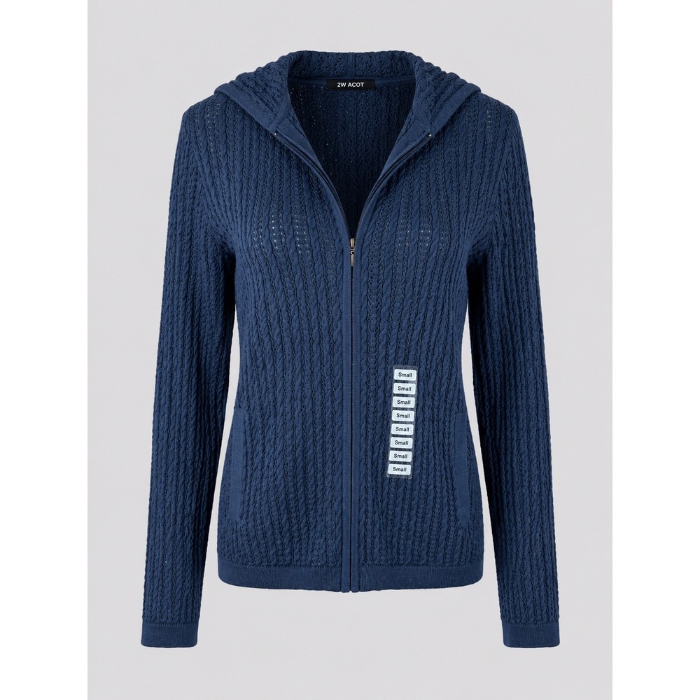 Vintage Charter Club Hooded Zip Cardigan Sweater Sm Blue Cotton Cable Knit NWT